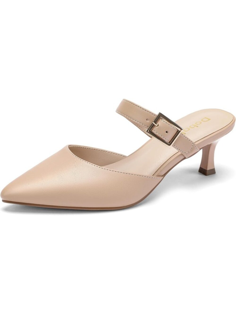 Women's Beige Closed Toe Kitten Heels Mules Low Heels Leather Dress Pumps Shoes